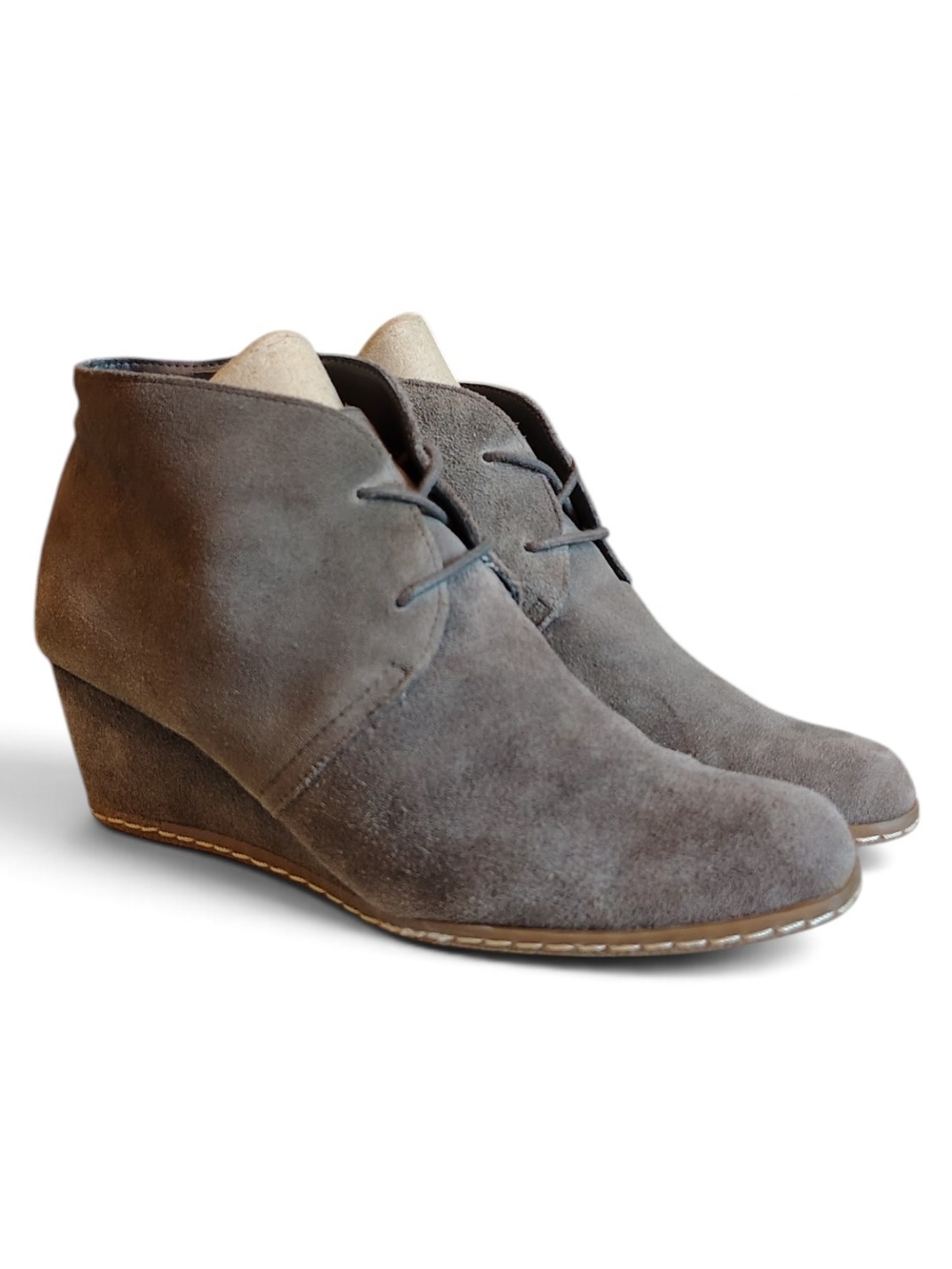 Franco Sarto Women's Gray Suede Lace Up Wrapped Wedge Ankle Booties Size 8 Y2K